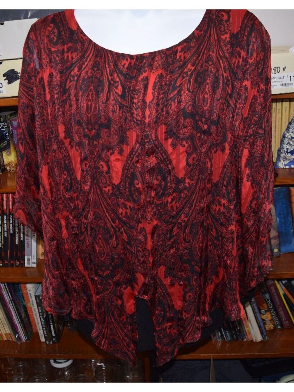 ALYX Women's 3X Plus Size Red and Black Paisley Blouse - Picture 2 of 5